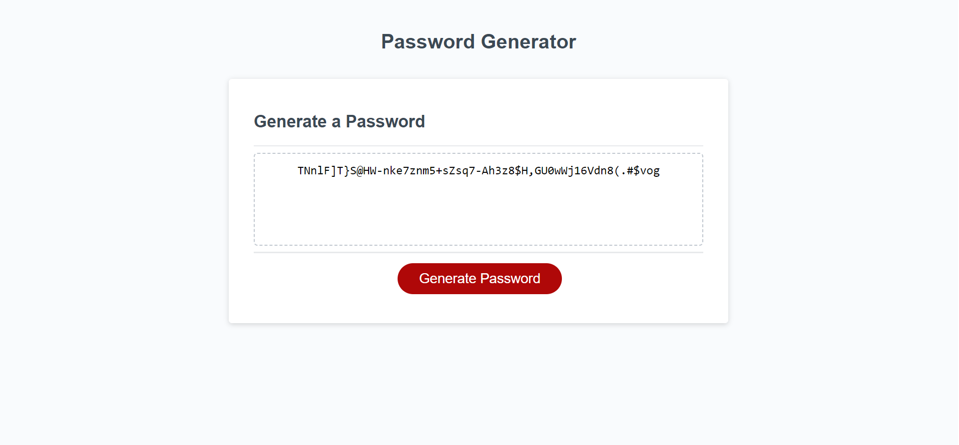 screenshot of password generator
