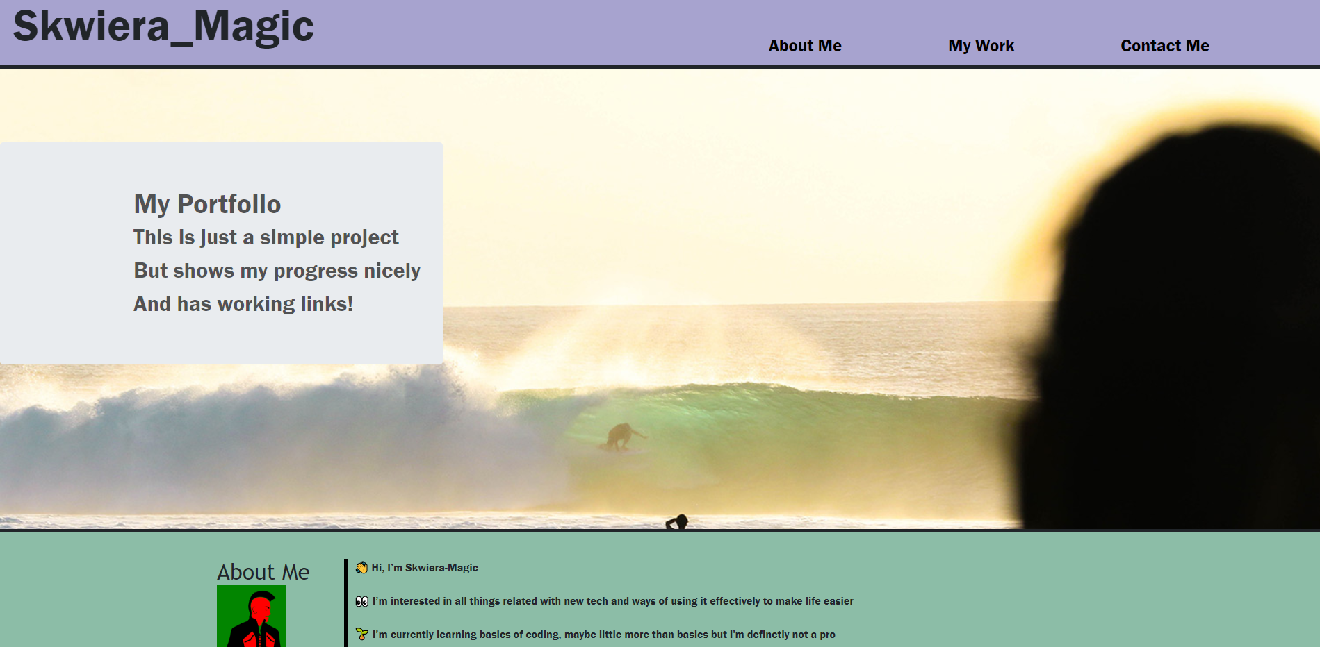 screenshot of previous portfolio deplyed
