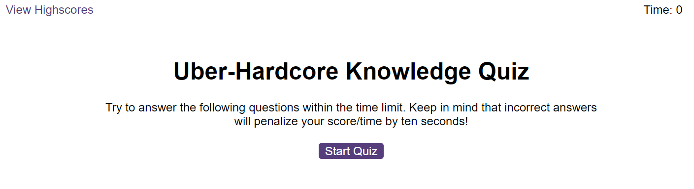 screenshot of knowledge quiz deplyed